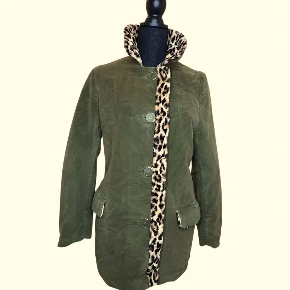 WEATHERBEE Vintage Green & Leopard Jacket Sz L